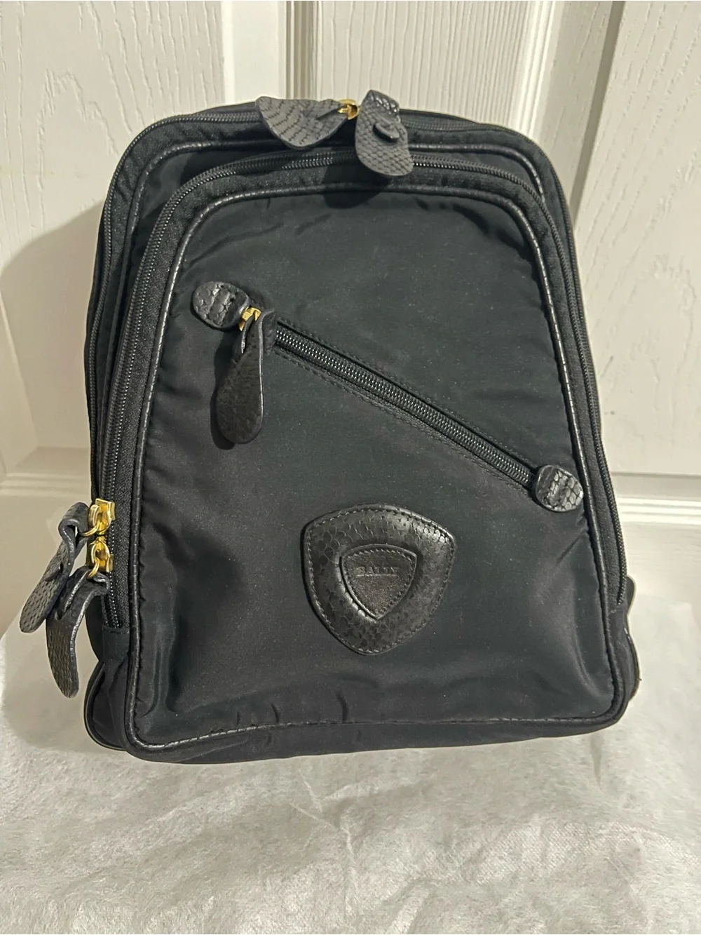 Bally Black Women Small Backpack Crossbody with Gold Hardware